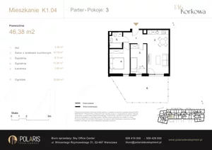 3 pokoje, mieszkanie 46,37 m², parter, oferta nr K1.04, Korkowa 146, Warszawa, Wawer, ul. Korkowa 146