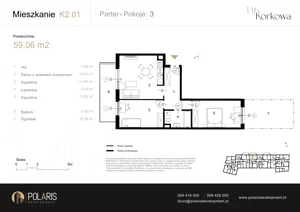 3 pokoje, mieszkanie 59,06 m², parter, oferta nr K2.01, Korkowa 146, Warszawa, Wawer, ul. Korkowa 146