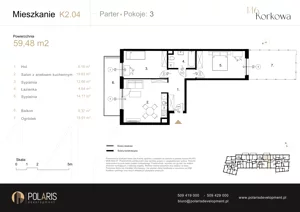 3 pokoje, mieszkanie 59,48 m², parter, oferta nr K2.04, Korkowa 146, Warszawa, Wawer, ul. Korkowa 146