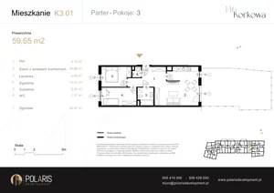 3 pokoje, mieszkanie 59,65 m², parter, oferta nr K3.01, Korkowa 146, Warszawa, Wawer, ul. Korkowa 146