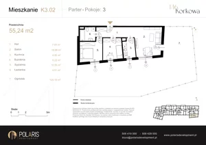 3 pokoje, mieszkanie 55,24 m², parter, oferta nr K3.02, Korkowa 146, Warszawa, Wawer, ul. Korkowa 146