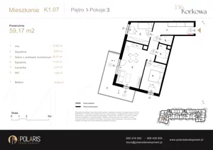 3 pokoje, mieszkanie 59,17 m², piętro 1, oferta nr K1.07, Korkowa 146, Warszawa, Wawer, ul. Korkowa 146