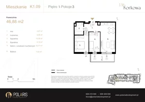 3 pokoje, mieszkanie 46,88 m², piętro 1, oferta nr K1.09, Korkowa 146, Warszawa, Wawer, ul. Korkowa 146