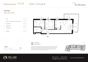3 pokoje, mieszkanie 54,25 m², piętro 1, oferta nr K3.08, Korkowa 146, Warszawa, Wawer, ul. Korkowa 146