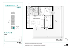 3 pokoje, apartament inwestycyjny 45,62 m², parter, oferta nr 0.L16, Goose Bay, Gąski, ul. Nadbrzeżna 76
