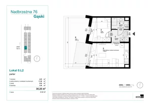 2 pokoje, apartament inwestycyjny 35,25 m², parter, oferta nr 0.L2, Goose Bay, Gąski, ul. Nadbrzeżna 76