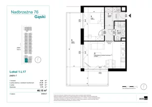 2 pokoje, apartament inwestycyjny 46,15 m², piętro 1, oferta nr 1.L17, Goose Bay, Gąski, ul. Nadbrzeżna 76