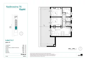 3 pokoje, apartament inwestycyjny 70,94 m², piętro 3, oferta nr 3.L1, Goose Bay, Gąski, ul. Nadbrzeżna 76