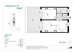2 pokoje, apartament inwestycyjny 47,13 m², piętro 3, oferta nr 3.L2, Goose Bay, Gąski, ul. Nadbrzeżna 76