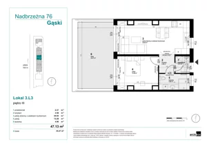 2 pokoje, apartament inwestycyjny 47,13 m², piętro 3, oferta nr 3.L3, Goose Bay, Gąski, ul. Nadbrzeżna 76