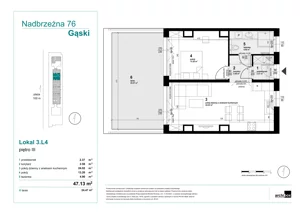 2 pokoje, apartament inwestycyjny 47,13 m², piętro 3, oferta nr 3.L4, Goose Bay, Gąski, ul. Nadbrzeżna 76