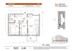 2 pokoje, mieszkanie 47,23 m², piętro 2, oferta nr BN10/B/212, Braniborska 10 , Wrocław, Stare Miasto, Śródmieście, ul. Braniborska 10