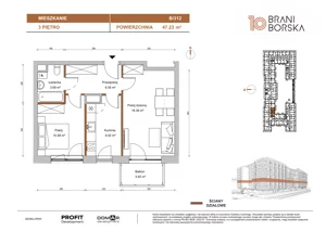 2 pokoje, mieszkanie 47,23 m², piętro 3, oferta nr BN10/B/312, Braniborska 10 , Wrocław, Stare Miasto, Śródmieście, ul. Braniborska 10