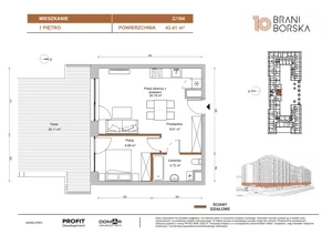 2 pokoje, mieszkanie 43,41 m², piętro 1, oferta nr BN10/C/104, Braniborska 10 , Wrocław, Stare Miasto, Śródmieście, ul. Braniborska 10