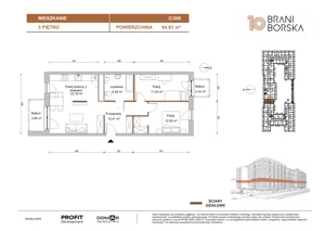 3 pokoje, mieszkanie 64,83 m², piętro 3, oferta nr BN10/C/306, Braniborska 10 , Wrocław, Stare Miasto, Śródmieście, ul. Braniborska 10