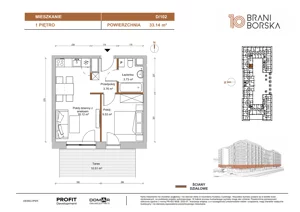 2 pokoje, mieszkanie 33,14 m², piętro 1, oferta nr BN10/D/102, Braniborska 10 , Wrocław, Stare Miasto, Śródmieście, ul. Braniborska 10