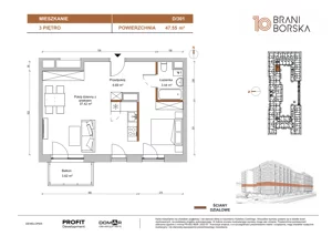 1 pokój, mieszkanie 47,55 m², piętro 3, oferta nr BN10/D/301, Braniborska 10 , Wrocław, Stare Miasto, Śródmieście, ul. Braniborska 10