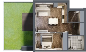 2 pokoje, mieszkanie 46,29 m², parter, oferta nr B1.1, Tarasy Moderno, Kraków, Łagiewniki-Borek Fałęcki, ul. Zbrojarzy