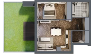 2 pokoje, mieszkanie 46,29 m², parter, oferta nr B2.1, Tarasy Moderno, Kraków, Łagiewniki-Borek Fałęcki, ul. Zbrojarzy