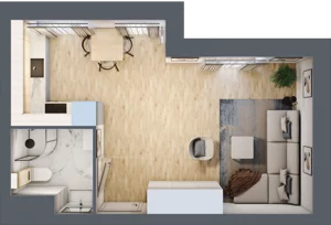 1 pokój, mieszkanie 30,85 m², parter, oferta nr E1, DA-KO Apartamenty, Gorzów Wielkopolski, ul. Żelazna