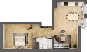 2 pokoje, mieszkanie 46,34 m², piętro 3, oferta nr E15, DA-KO Apartamenty, Gorzów Wielkopolski, ul. Żelazna