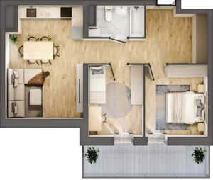 3 pokoje, mieszkanie 53,09 m², piętro 3, oferta nr E17, DA-KO Apartamenty, Gorzów Wielkopolski, ul. Żelazna