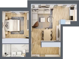 2 pokoje, mieszkanie 47,59 m², piętro 1, oferta nr C8, DA-KO Apartamenty, Gorzów Wielkopolski, ul. Żelazna