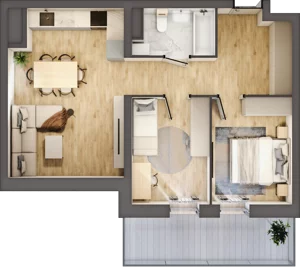 3 pokoje, mieszkanie 49,40 m², piętro 3, oferta nr C15, DA-KO Apartamenty, Gorzów Wielkopolski, ul. Żelazna