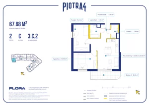 3 pokoje, mieszkanie 67,68 m², piętro 2, oferta nr 3.C.2, Piotra 4, Gdynia, Śródmieście, ul. Św. Piotra 4