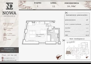 1 pokój, mieszkanie 28,98 m², piętro 1, oferta nr M11, Nowa Drukarnia, Stargard, ul. Andersa 3