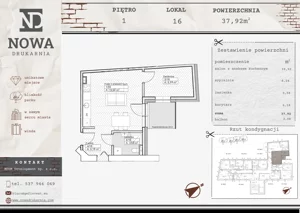 2 pokoje, mieszkanie 37,89 m², piętro 1, oferta nr M16, Nowa Drukarnia, Stargard, ul. Andersa 3