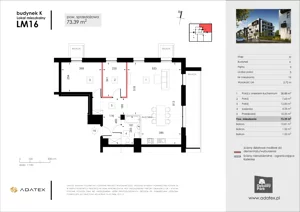 3 pokoje, mieszkanie 73,39 m², piętro 2, oferta nr K16, Osiedle Dębowy Park - budynek K, Siemianowice Śląskie, Bytków, ul. Oświęcimska 7a