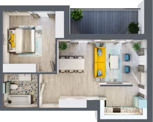 2 pokoje, mieszkanie 57,44 m², piętro 1, oferta nr D.1.5, Osiedle Nowa Dąbrowa, Dąbrowa Górnicza, Gołonóg, ul. Graniczna 14
