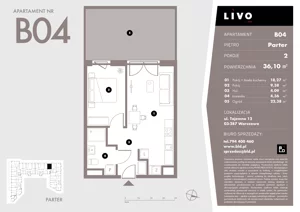 2 pokoje, mieszkanie 36,10 m², parter, oferta nr B04, Livo, Warszawa, Białołęka, Grodzisk, ul. Tajemna 12