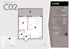2 pokoje, mieszkanie 54,33 m², parter, oferta nr C02, Livo, Warszawa, Białołęka, Grodzisk, ul. Tajemna 12