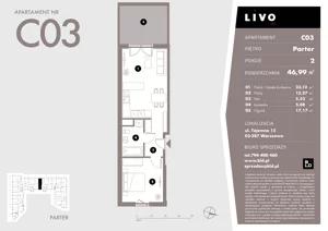 2 pokoje, mieszkanie 45,16 m², parter, oferta nr A01, Livo, Warszawa, Białołęka, Grodzisk, ul. Tajemna 12