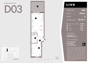 2 pokoje, mieszkanie 45,16 m², parter, oferta nr A01, Livo, Warszawa, Białołęka, Grodzisk, ul. Tajemna 12