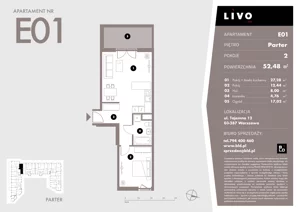 2 pokoje, mieszkanie 52,48 m², parter, oferta nr E01, Livo, Warszawa, Białołęka, Grodzisk, ul. Tajemna 12