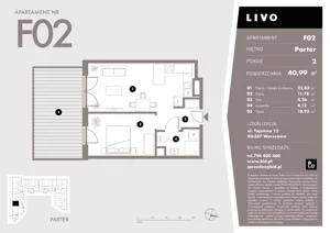 2 pokoje, mieszkanie 40,99 m², parter, oferta nr F02, Livo, Warszawa, Białołęka, Grodzisk, ul. Tajemna 12