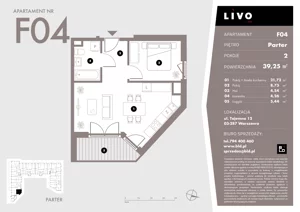 2 pokoje, mieszkanie 39,25 m², parter, oferta nr F04, Livo, Warszawa, Białołęka, Grodzisk, ul. Tajemna 12