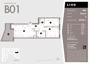 3 pokoje, mieszkanie 59,06 m², parter, oferta nr B01, Livo, Warszawa, Białołęka, Grodzisk, ul. Tajemna 12