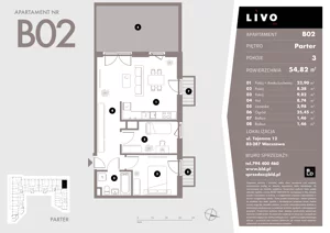 3 pokoje, mieszkanie 54,82 m², parter, oferta nr B02, Livo, Warszawa, Białołęka, Grodzisk, ul. Tajemna 12