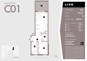 3 pokoje, mieszkanie 55,57 m², parter, oferta nr C01, Livo, Warszawa, Białołęka, Grodzisk, ul. Tajemna 12