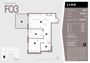 3 pokoje, mieszkanie 62,73 m², parter, oferta nr F03, Livo, Warszawa, Białołęka, Grodzisk, ul. Tajemna 12