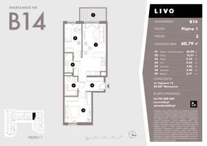 3 pokoje, mieszkanie 60,79 m², piętro 1, oferta nr B14, Livo, Warszawa, Białołęka, Grodzisk, ul. Tajemna 12