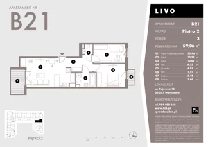 3 pokoje, mieszkanie 59,06 m², piętro 2, oferta nr B21, Livo, Warszawa, Białołęka, Grodzisk, ul. Tajemna 12