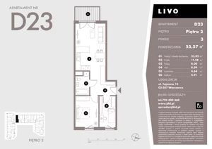 3 pokoje, mieszkanie 55,57 m², piętro 2, oferta nr D23, Livo, Warszawa, Białołęka, Grodzisk, ul. Tajemna 12