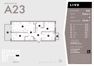 4 pokoje, mieszkanie 72,39 m², piętro 2, oferta nr A23, Livo, Warszawa, Białołęka, Grodzisk, ul. Tajemna 12