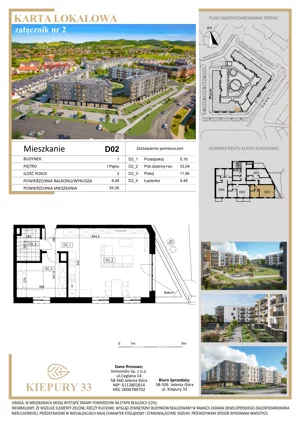 2 pokoje, mieszkanie 54,26 m², piętro 1, oferta nr D02, Kiepury 33, Jelenia Góra, Zabobrze, ul. Jana Kiepury