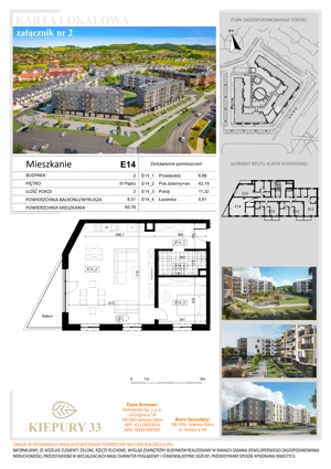 2 pokoje, mieszkanie 65,78 m², piętro 3, oferta nr E14, Kiepury 33, Jelenia Góra, Zabobrze, ul. Jana Kiepury